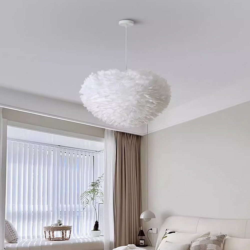 Nordic Dimmable Feather Chandelier Simple Bedroom Eye Protection Pendant Lighting