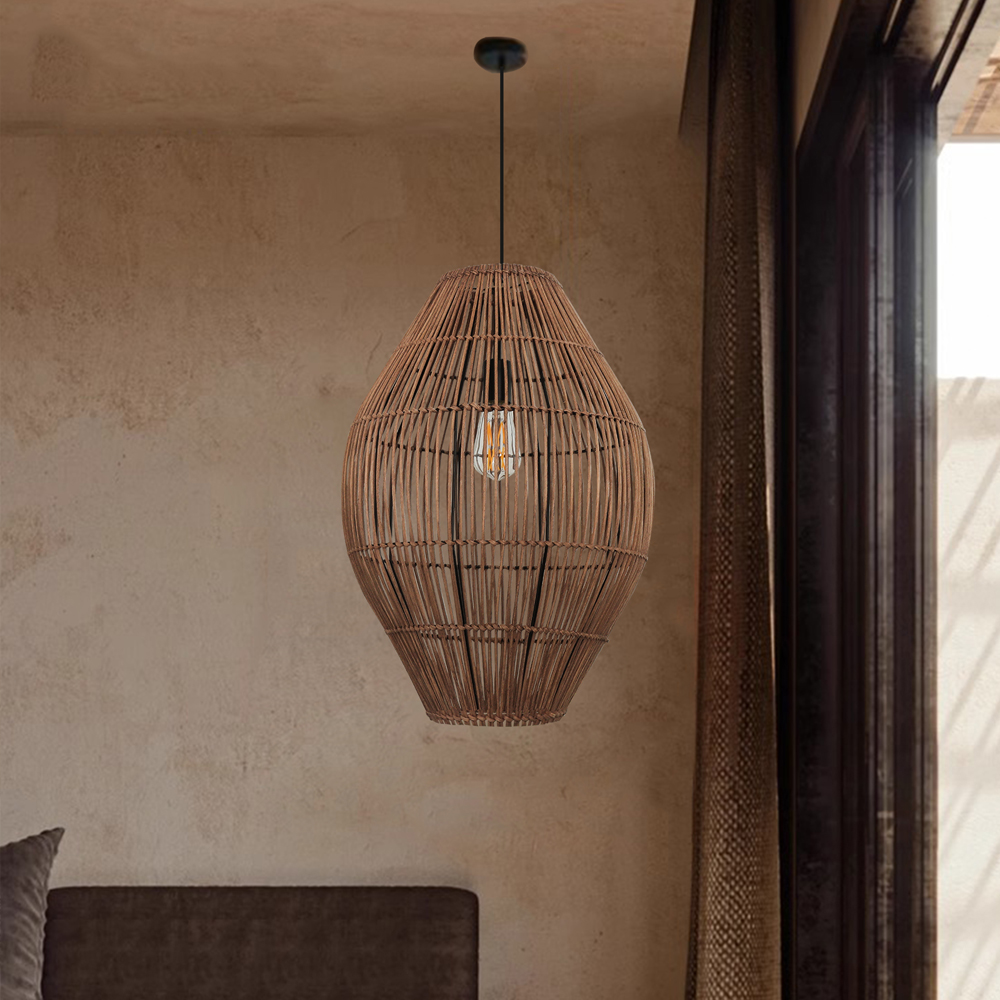 Wabi-sabi Retro Rattan Chandelier Living Room Restaurant Ancient Pendant Lamp