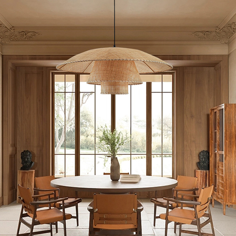 Japanese Rattan Chandelier Contemporary Bamboo Pendant Light