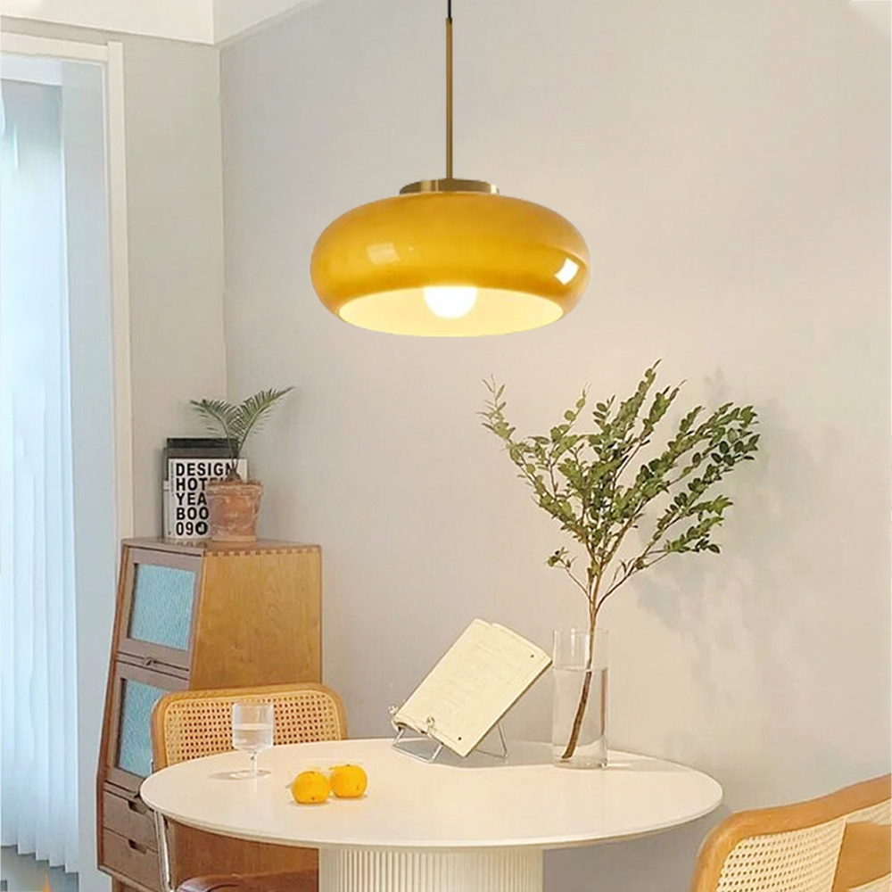 Mid Century Modern Yellow Glass Pendant Light Dining Room Bedroom Chandeliers
