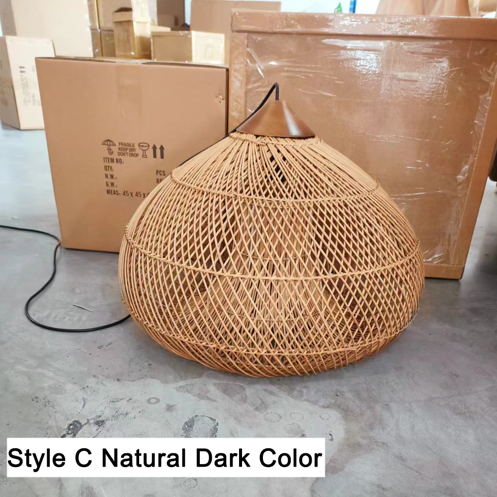 Unique Rattan Pendant Light Wabi Sabi Handmade Wooden Rattan Lamp Fixture