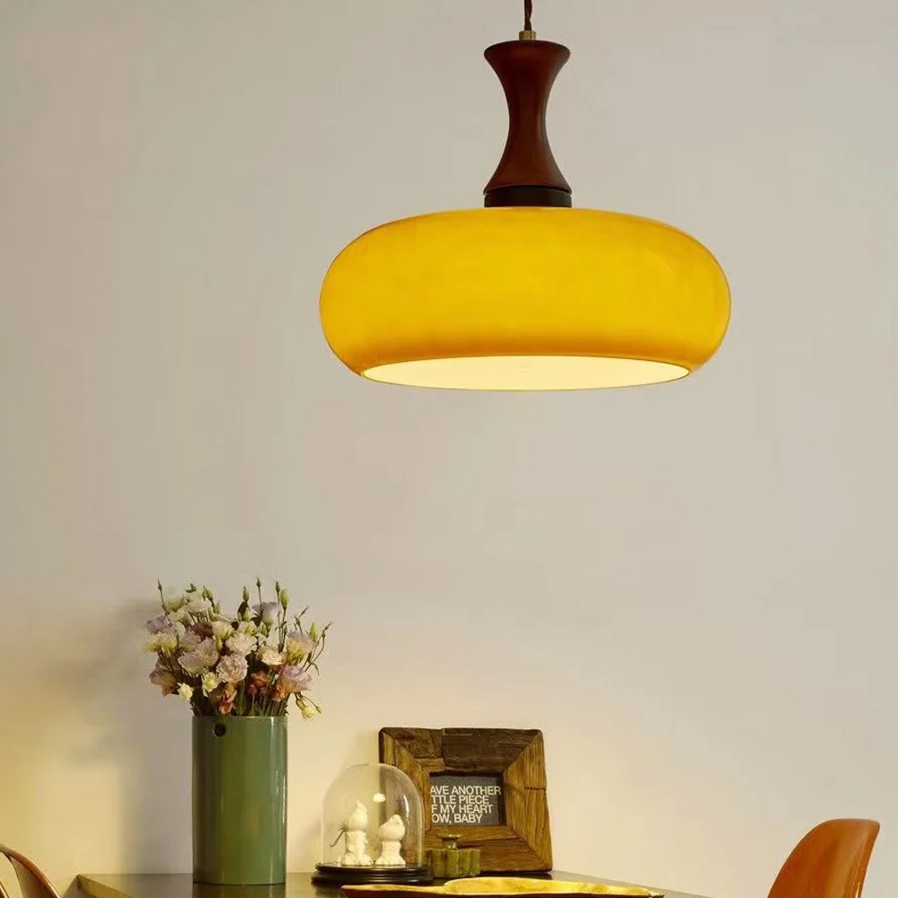 Medieval Vintage Glass Chandelier Bauhaus Restaurant Wooden Pendant Light