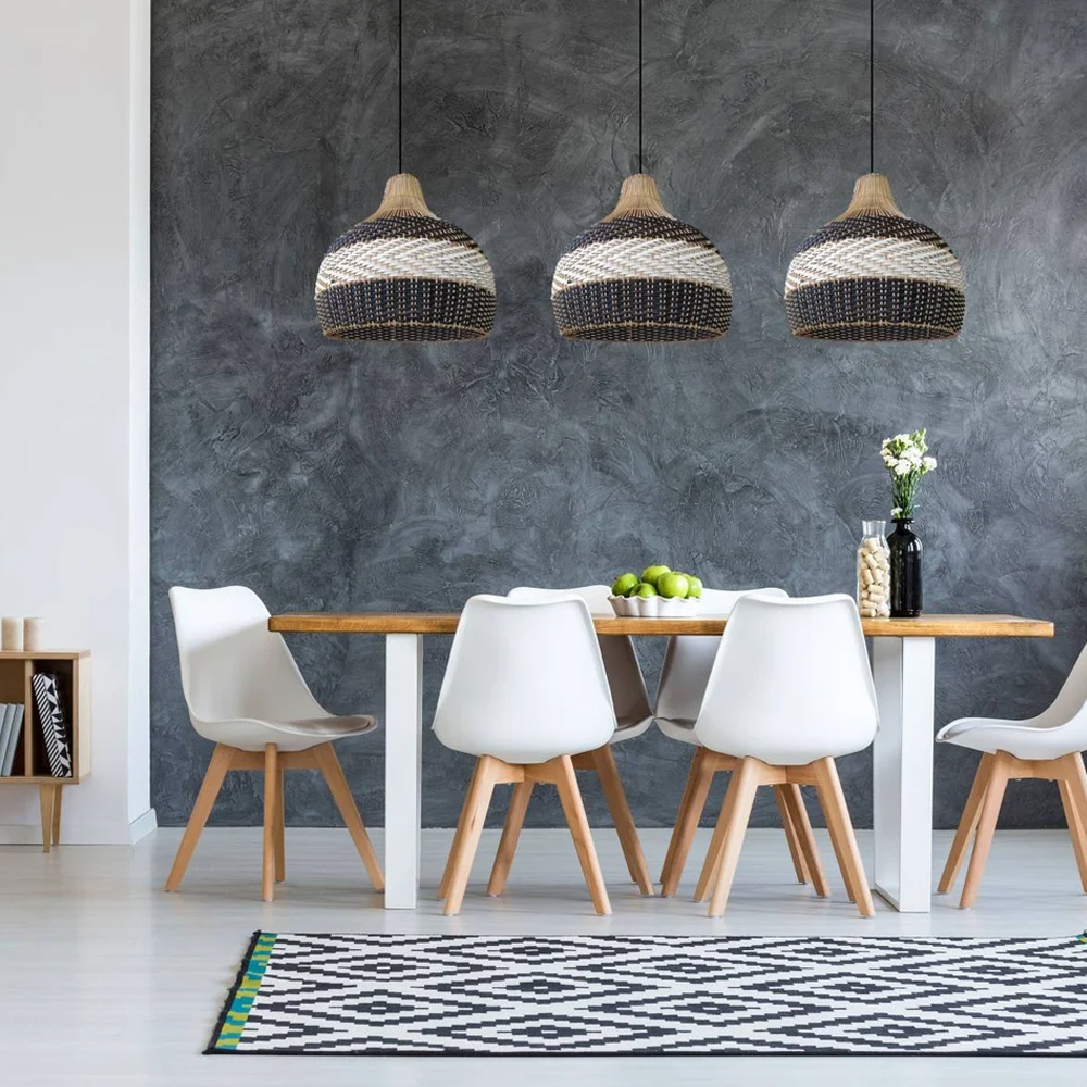 Handwoven Kitchen Island Black White Rattan Pendant Light