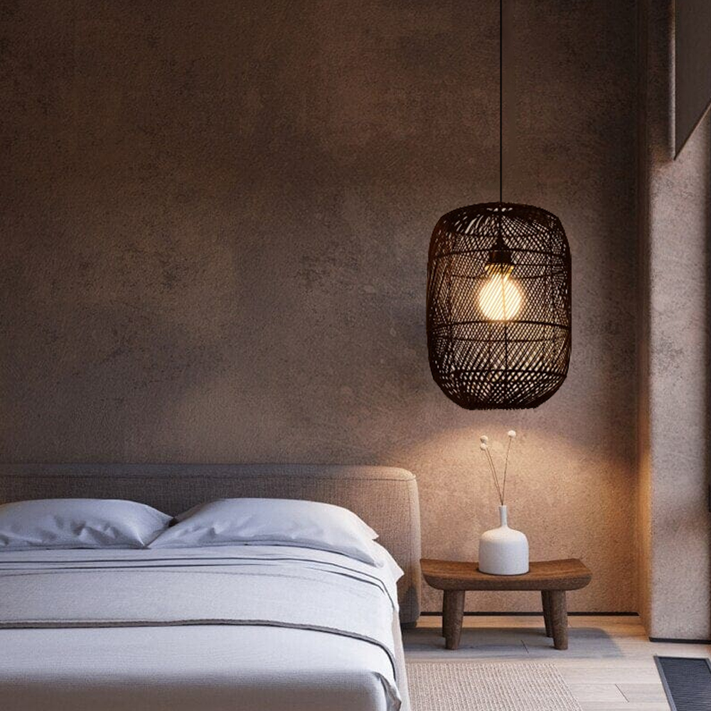 Modern Black Rattan Pendant Light For Kitchen Island Dining Room