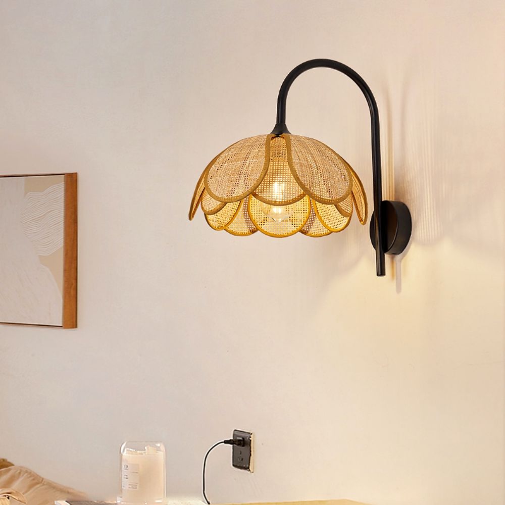 Japanese Wabi Sabi Style Rattan Woven Petal Wall Lamp