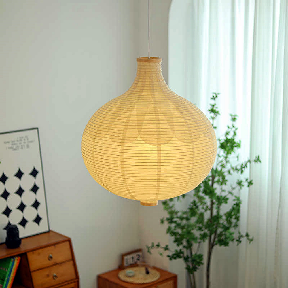Japanese Wabi Sabi Style Paper Art Onion Shaped Handmade Pendant Light