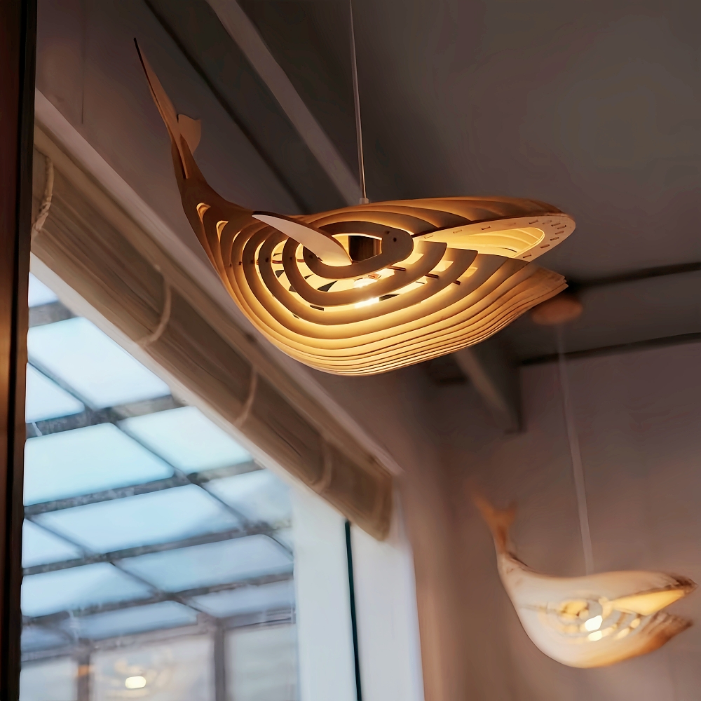 Creative Solid Wood Whale Chandelier Personalized Decorative Fish Shaped Chandelier