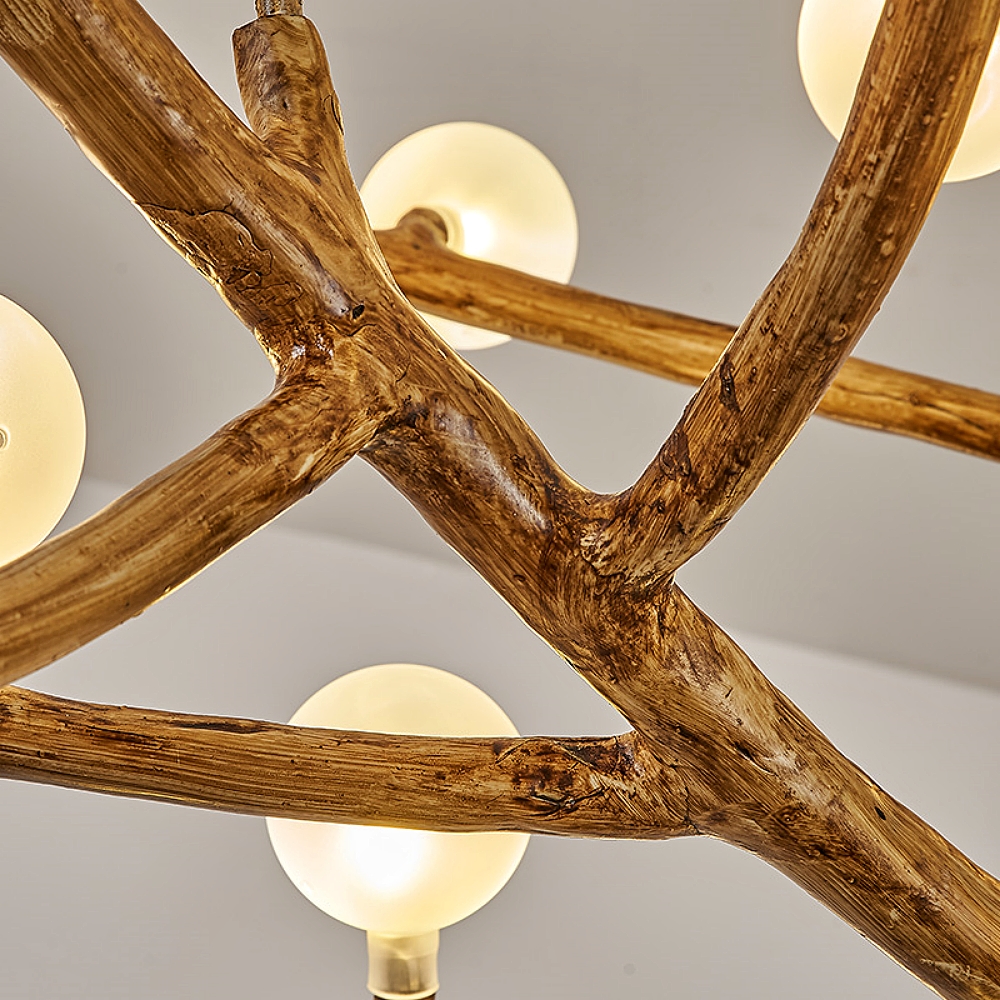 Nordic Rustic Tree Branch Hanging Chandelier with Bubble Glass lighting