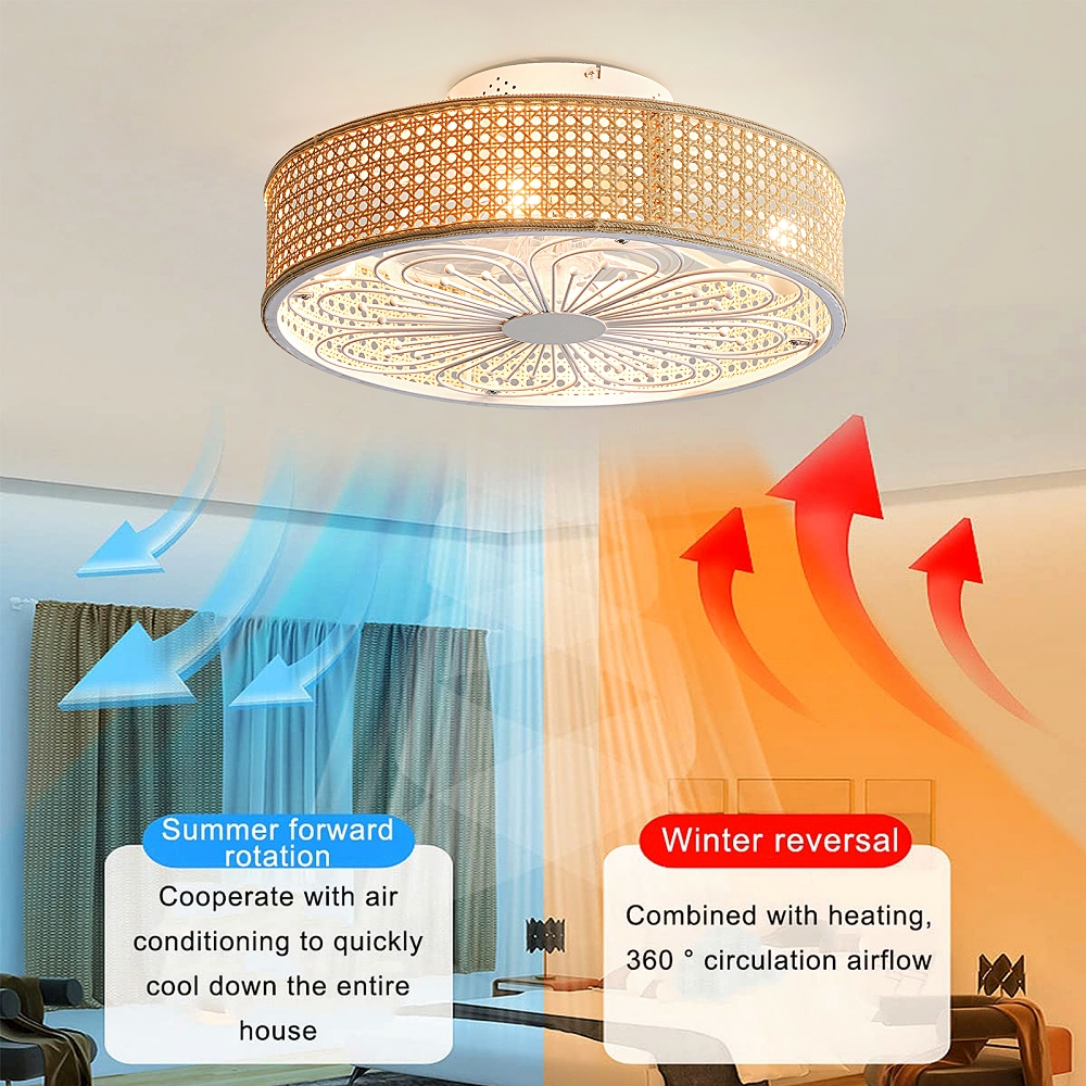 Japanese Retro Rattan Fan Ceiling Light