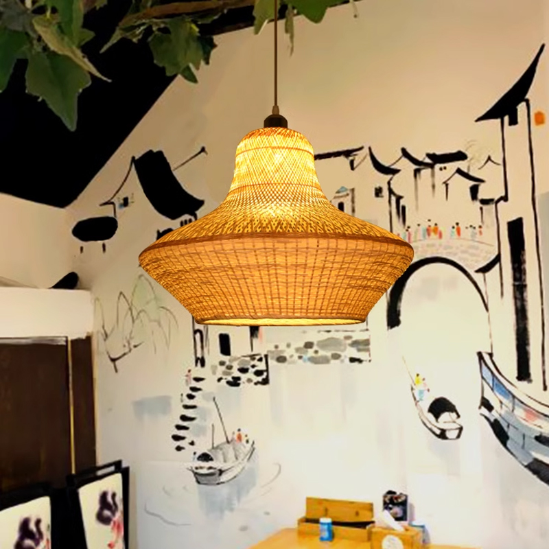 Natural Bamboo Pendant Lighting Hardwired Handmade Lampshade