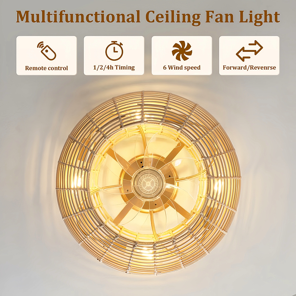 Bohemian Atyle Rattan 20 Inch Ceiling Fan Light 