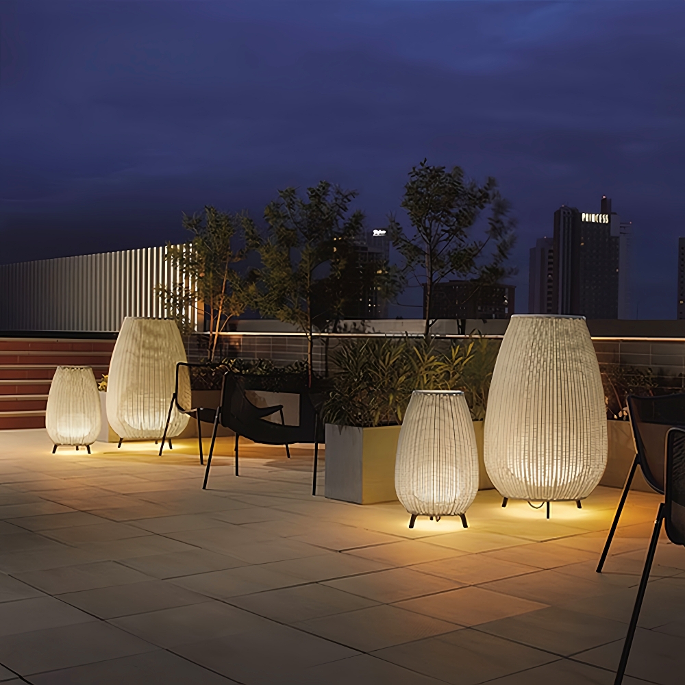 Outdoor Waterproof Rattan Floor Lamp Courtyard Lawn Lamp