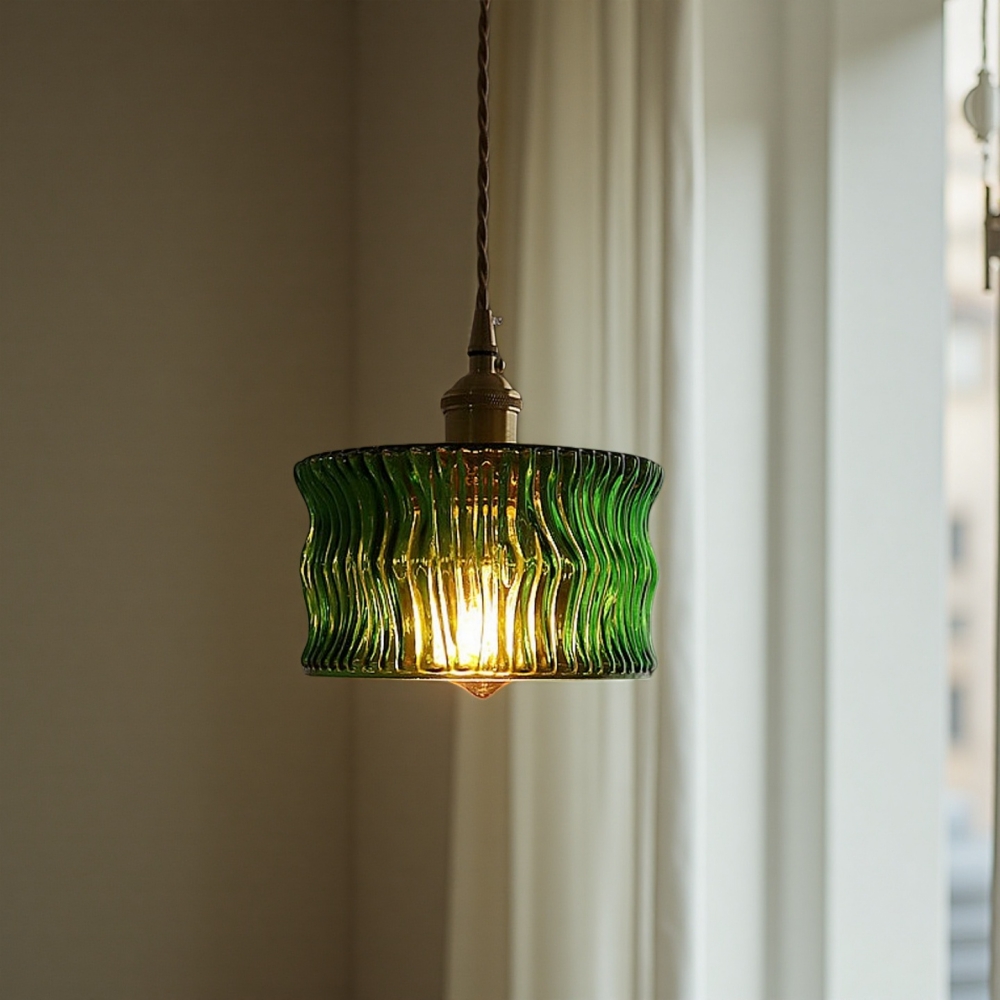 Japanese retro brass bark patterned glass chandelier