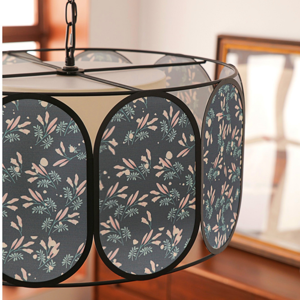 French Vintage Floral Fabric Pendant Light