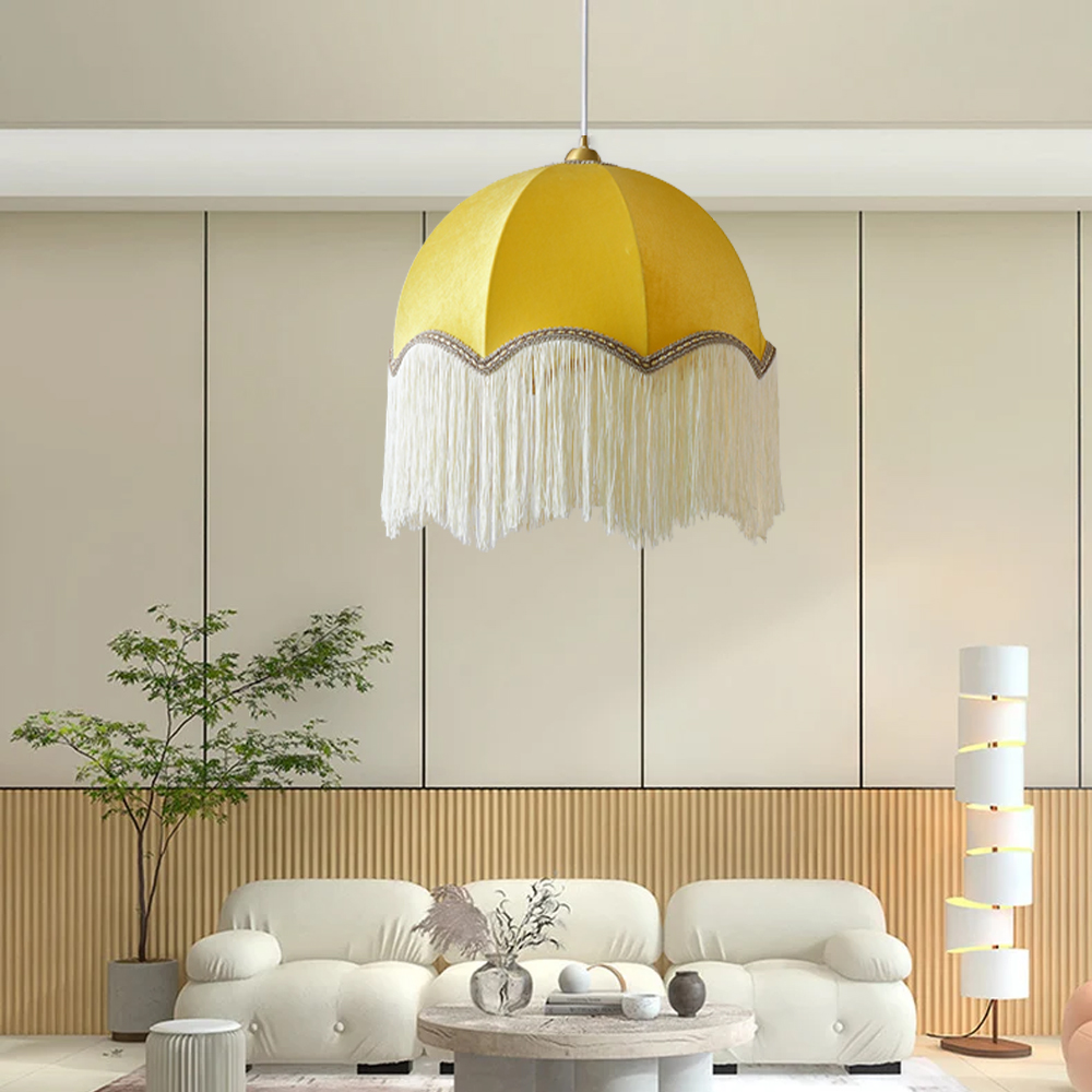 Boho Room Decorative Tassel Chandelier Modern Elegant Lemon Yellow Fabric Pendant Lights