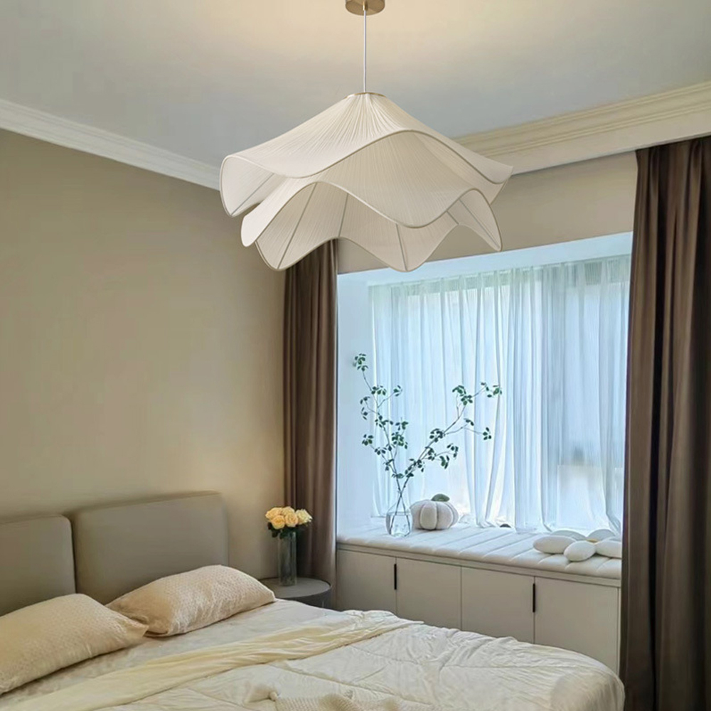 Cream Simple AnneWhite Fabric Pendant Light French Living Room Flower