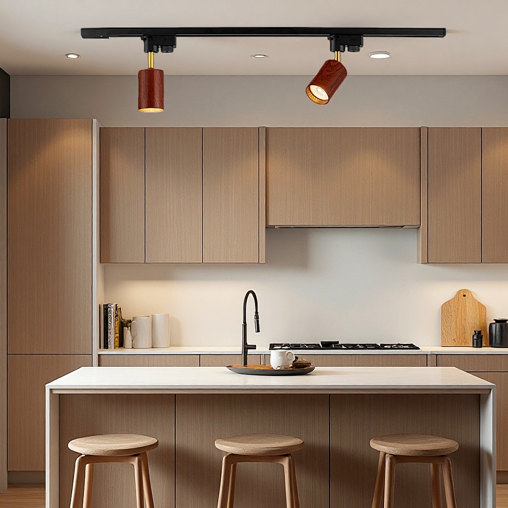 Modern Style Open-Mounted Adjustable Angle Wood Grain Track Spotlight