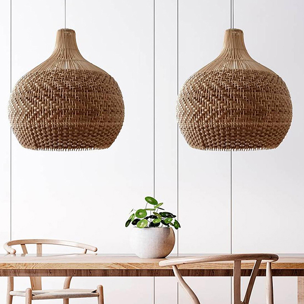 Simple Modern Woven Rattan Pendant Lamp E27 Hardwired Chandelier