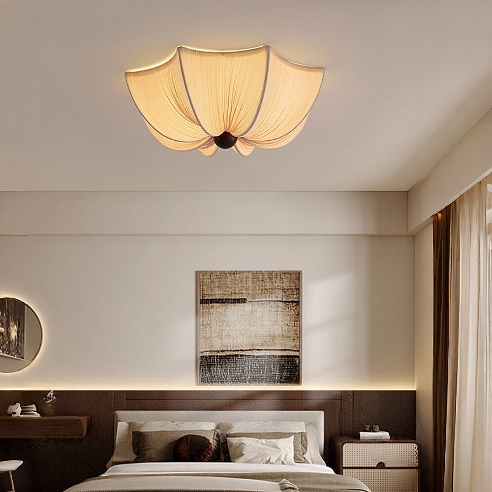 French Retro Fabric Petal Ceiling Light Vintage Flush Mount