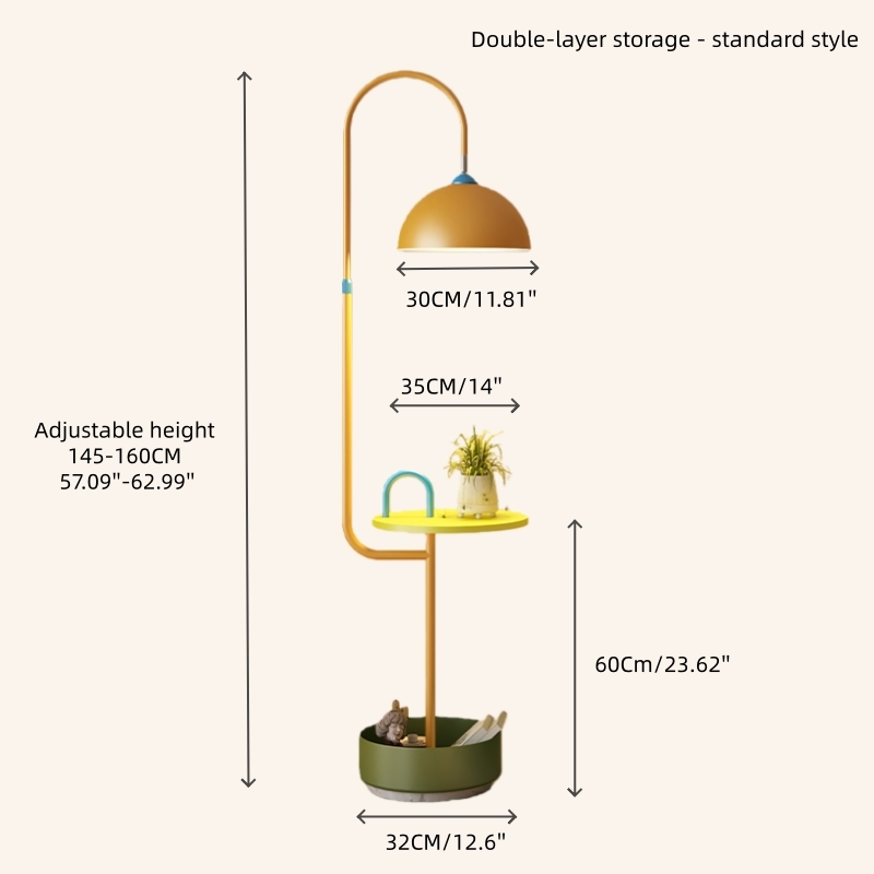Modern Iron & Marble Floor Lamp with Integrated Storage Rack - Kids Room/Study