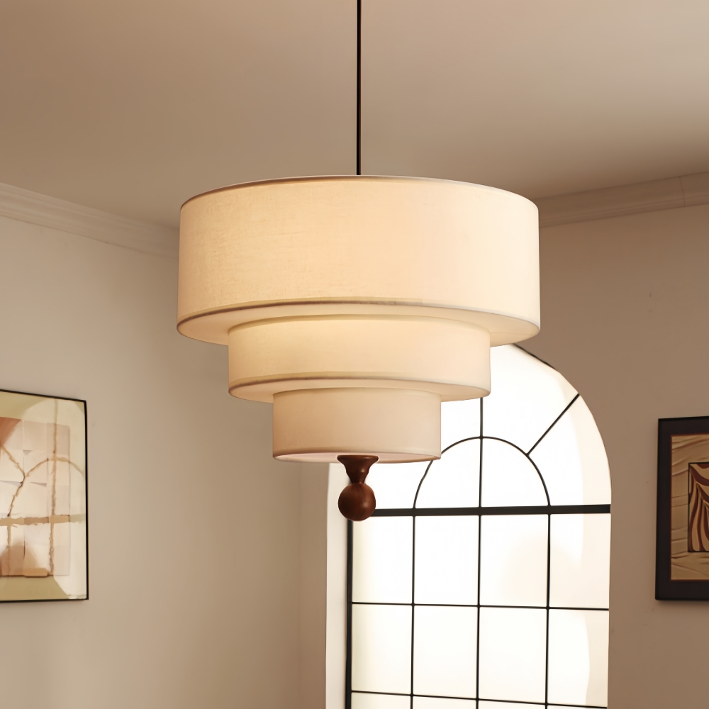 French Retro Color-Blocked Fabric Pendant Light