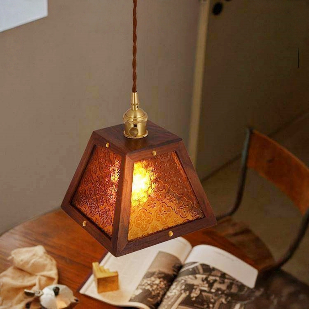 Vintage Etched Glass Pendant Lamp Cozy Bedroom Bedside Lighting