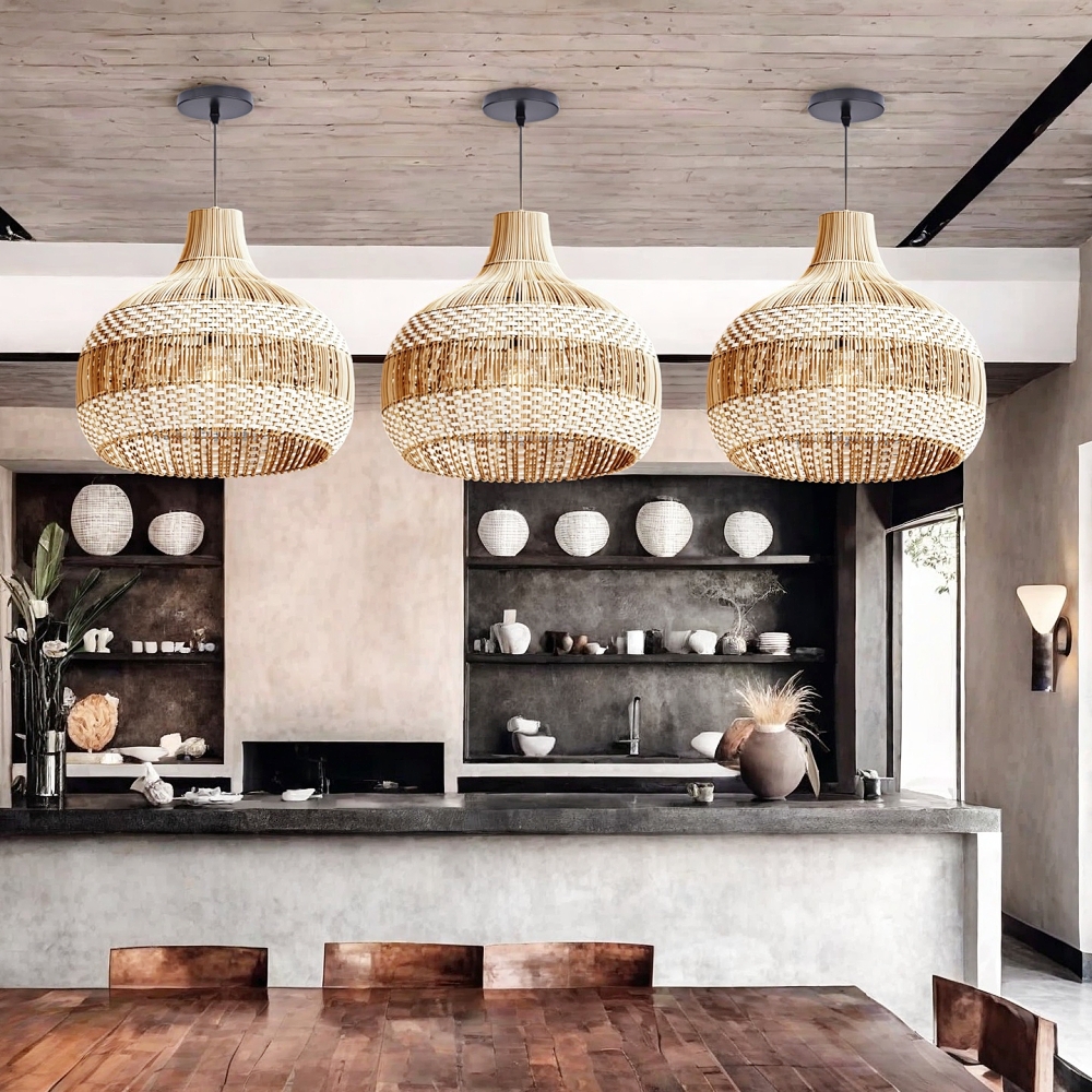 Boho Vintage Rattan Pendant Light Southeast Asian Woven Design