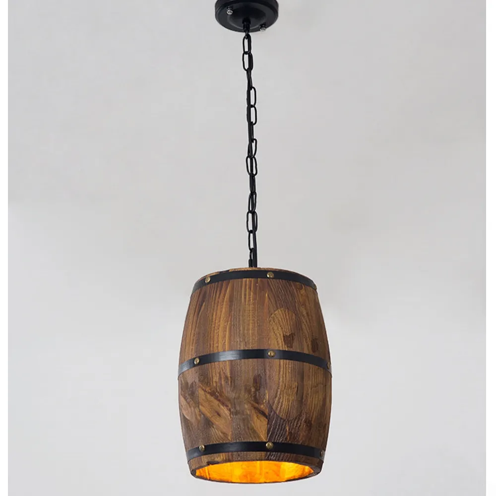 Industrial Farmhouse Style Oak Barrel Cylinder Pendant Light