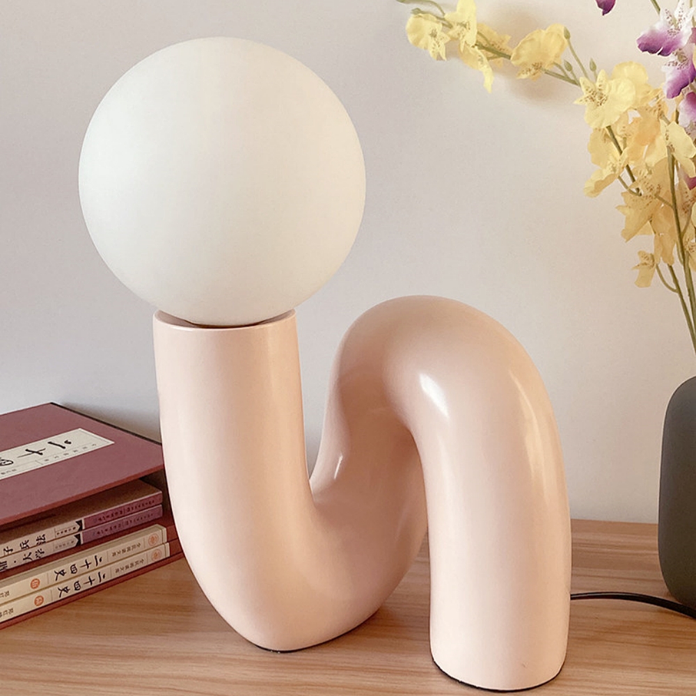 Postmodern Loop Resin Table Lamp With Frosted Glass Globe
