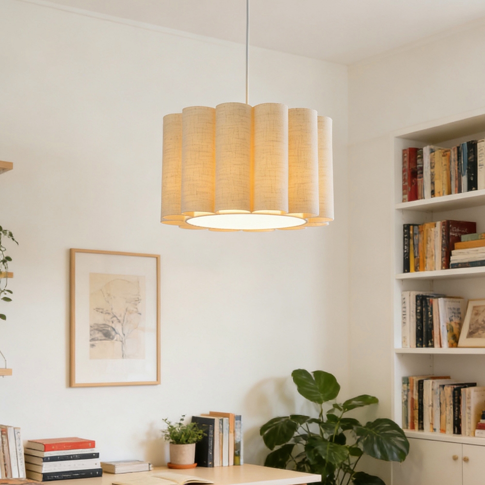 Buttercream Ruffled Linen Cylinder Pendant Light for Cozy Interiors