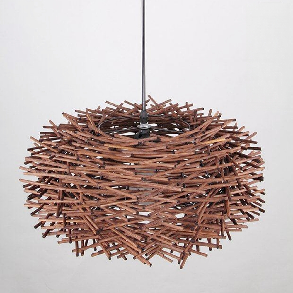 Artisanal Twig Weave Sphere Pendant Rustic Natural Glow