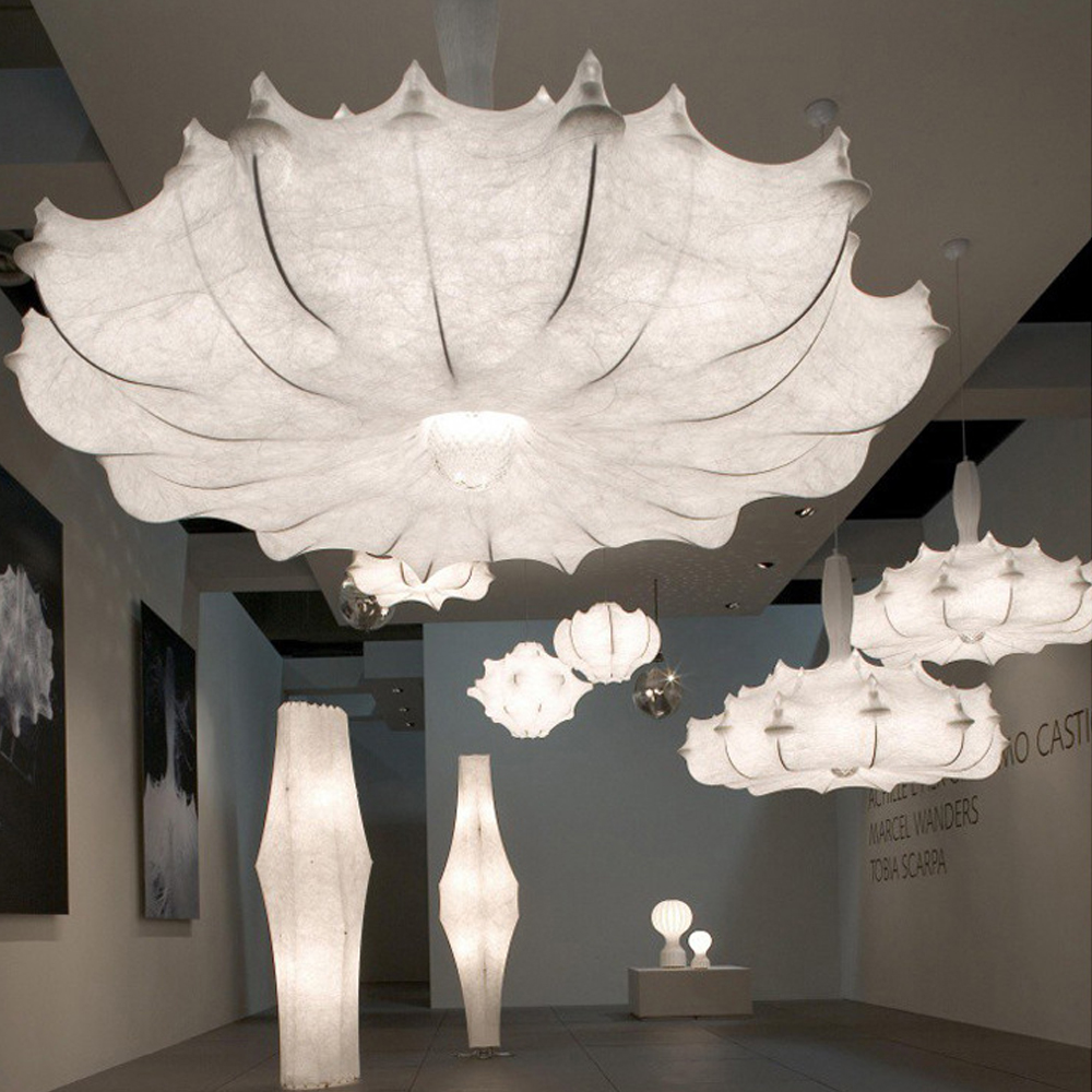 Japanese Cream Silk Chandelier Mid-century Retro Conic Pendant Light