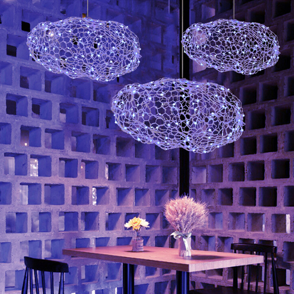 Nordic Chandelier Creative Cloud Pendant Light Gypsophila Metal Mesh Cloud Lamp