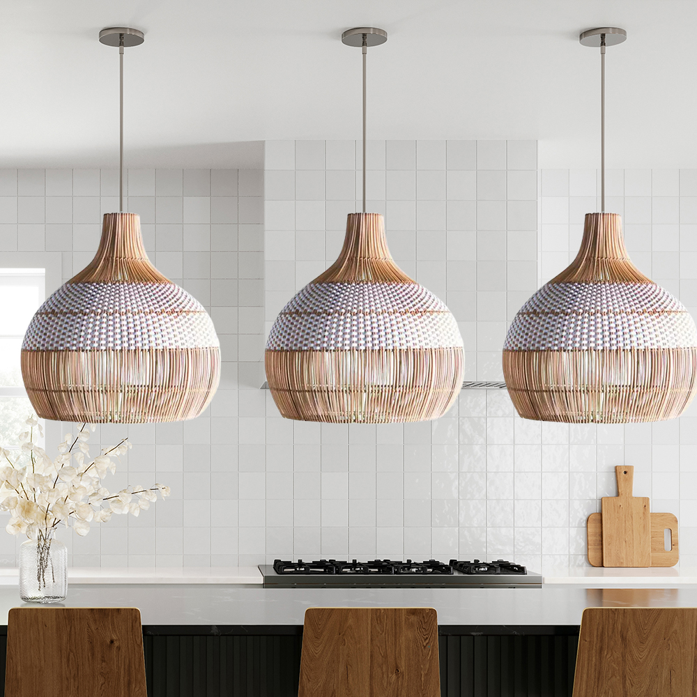 Unique white rattan pendant lamp shade quality kitchen island ceiling light