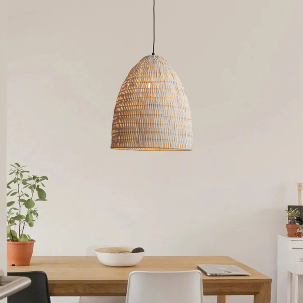 Bohemian kitchen island rattan pendant light bell shaped bedroom bedside lamp