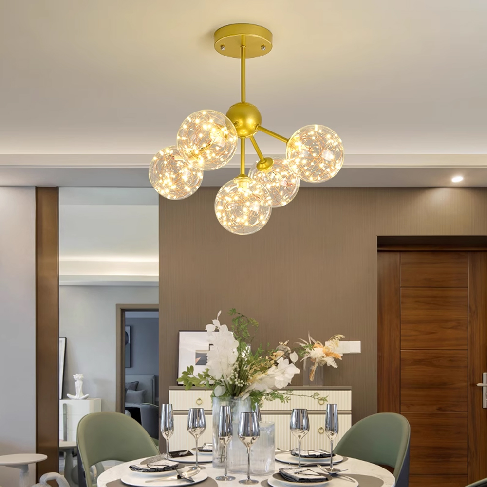 Nordic luxury star string chandelier glass bubble pendant lighting living room glass ball lamps