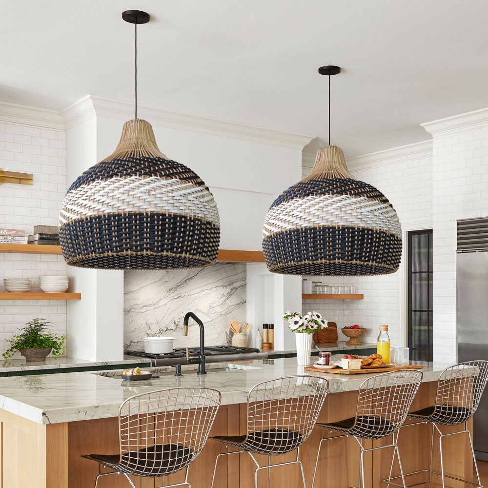 California Rattan Pendant Light Chandelier Coastal Interior Design Lighting Fixture
