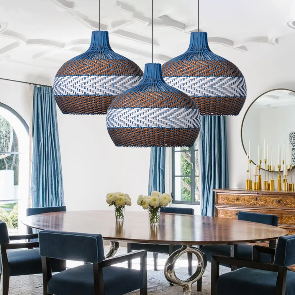 Azure Blue Rattan Pendant Light Minimalist Home decor Lighting