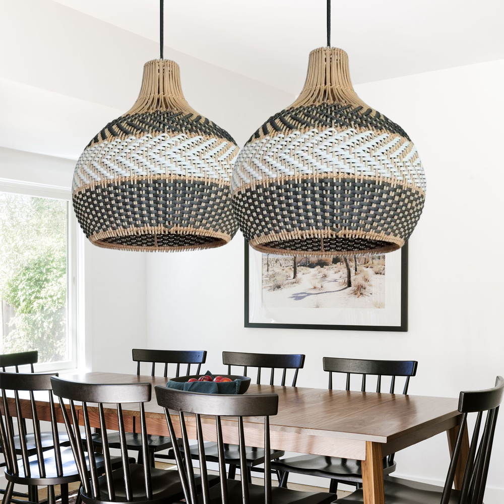 Florida Grey Dining Room Pendant Light Kitchen Island Rattan Woven Chandelier