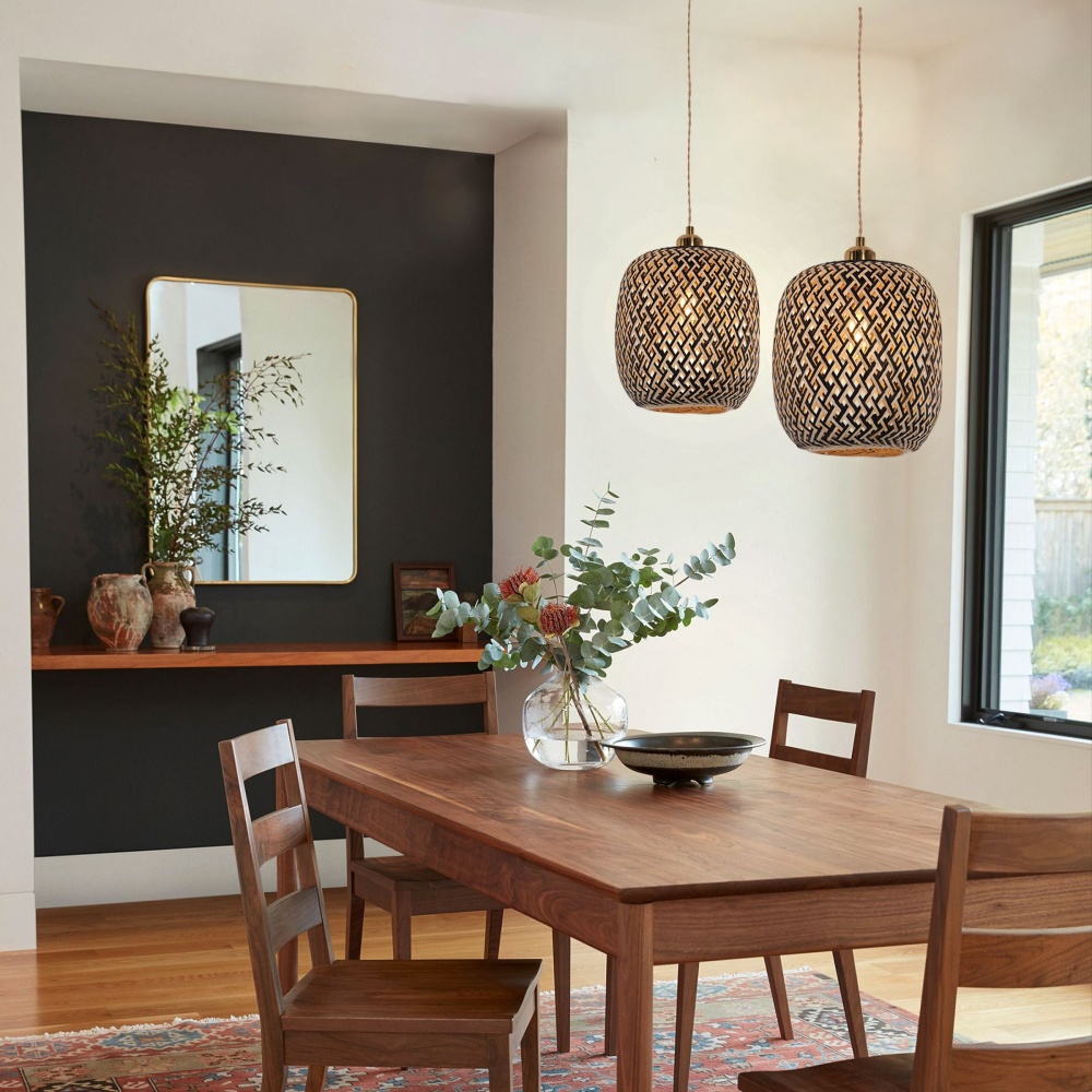 Japanese Style Creative Geometric Black Bamboo Pendant Light