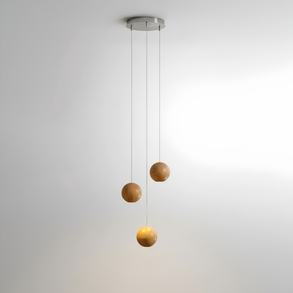 Nordic Wooden Spherical Cluster Pendant Light