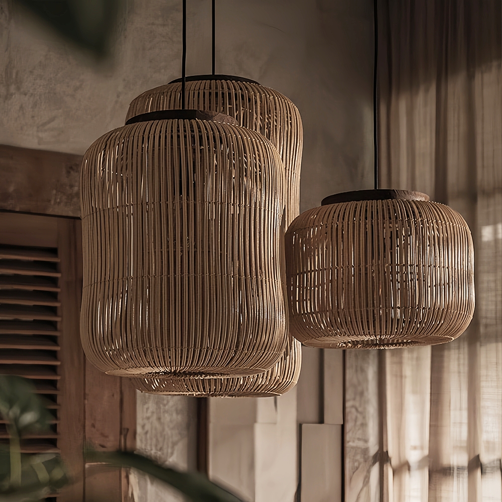 Retro Style Capsule Shaped Rattan Pendant Light Dining Living Room