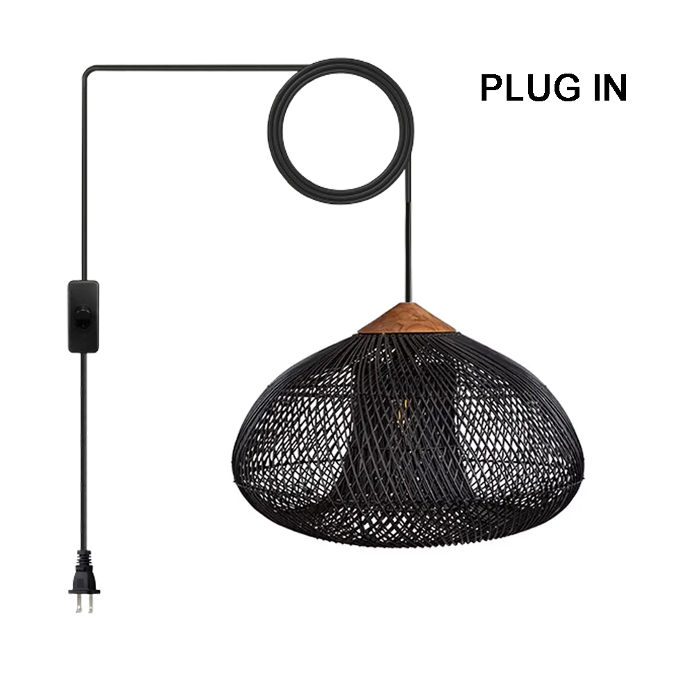 Wabi-sabi Rattan Woven Pendant Light Kitchen Dining Room Hanging Lampshade Ceiling Lighting Chandelier