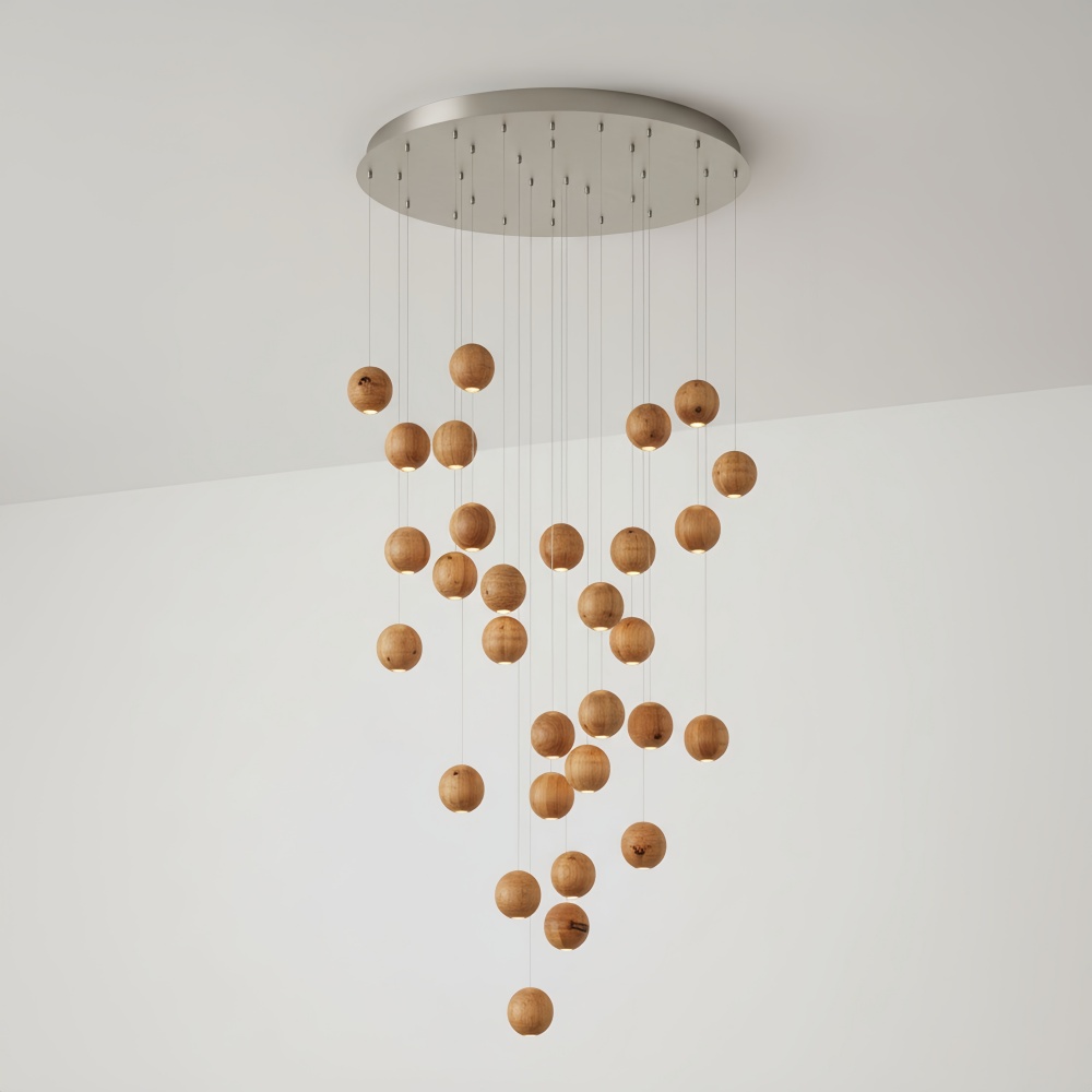 Nordic Wooden Spherical Cluster Pendant Light