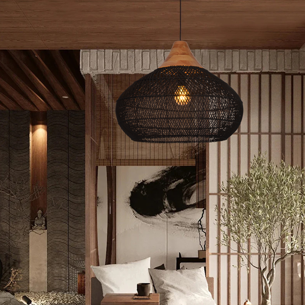 Wabi-sabi Rattan Chandeliers Rustic Handwoven Light Fixture for Restaurant