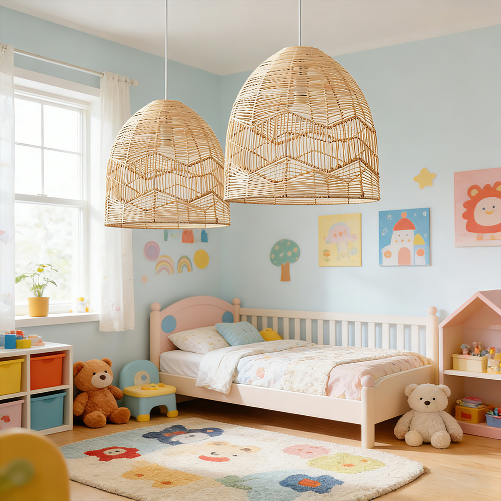 Hollow Rattan Pendant Light Fixture Bohemian Living Room Natural Wicker Lamp