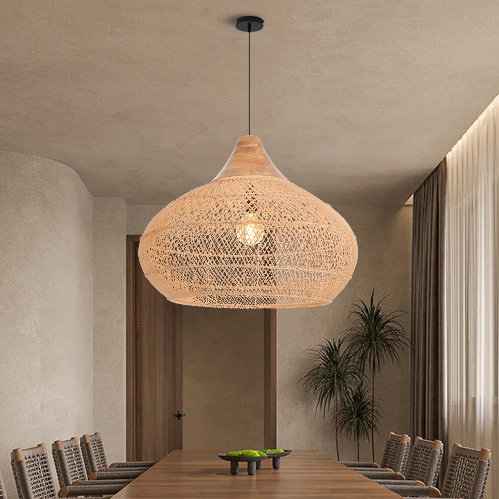 Wabi-sabi Rattan Chandeliers Rustic Handwoven Light Fixture for Restaurant