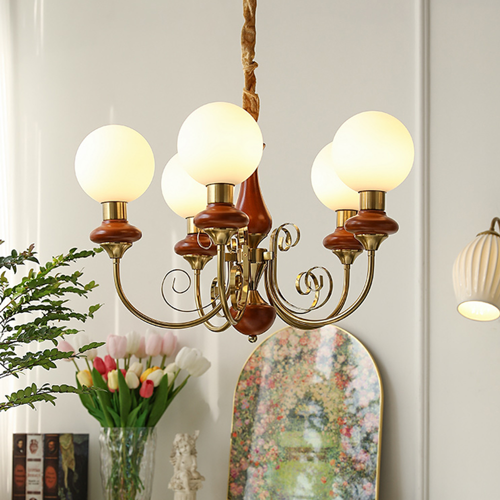 French Pastoral Fruit Green Glass Pendant Lamp B&B Retro Living Room Chandelier