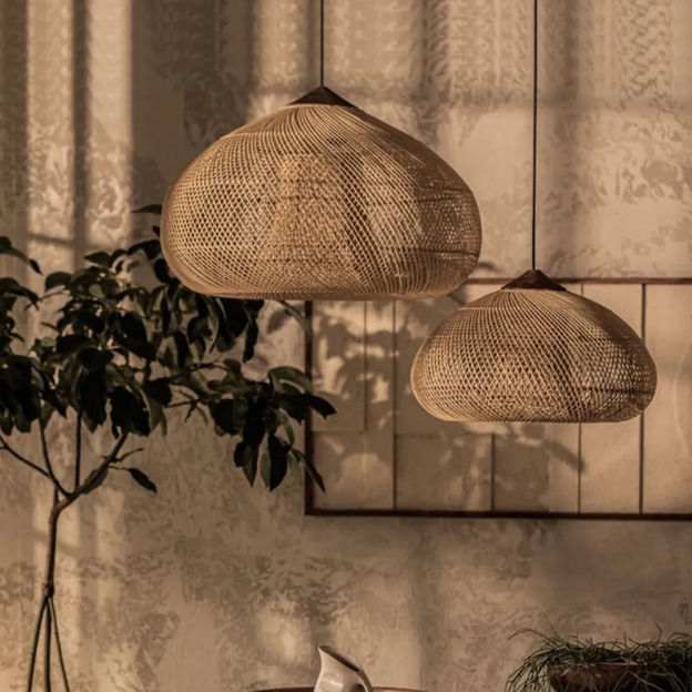 Wabi-sabi Rattan Woven Pendant Light Kitchen Dining Room Hanging Lampshade Ceiling Lighting Chandelier