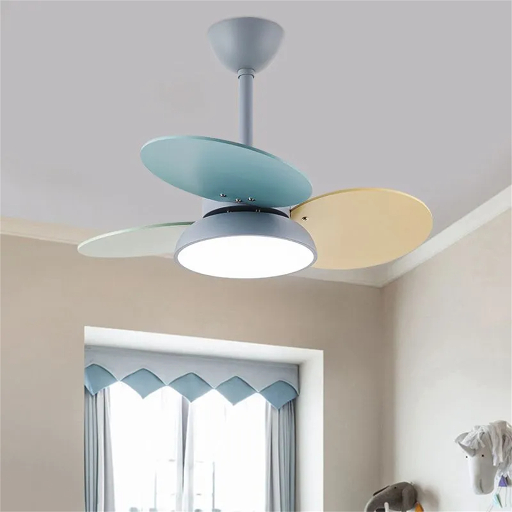Nordic Style Macaron Color Matching Fan Integrated Silent LED Pendant Light